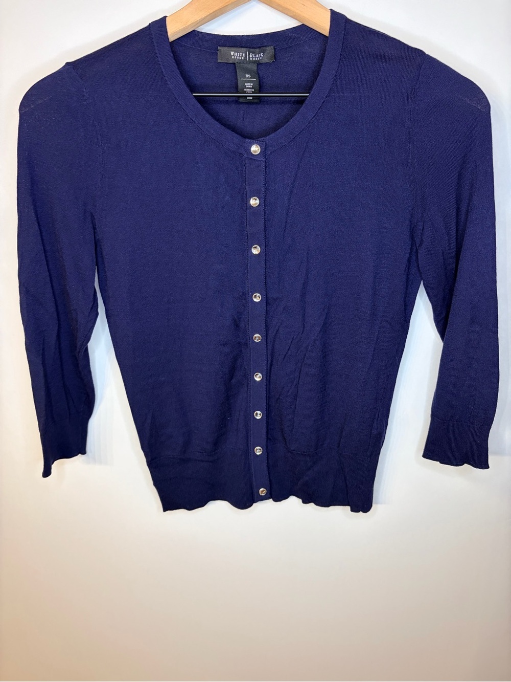 White House Black Market Navy Blue 3/4 Length Sleeve Cardigan Sweater, Size XS